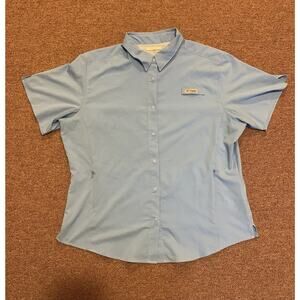 Columbia PFG Button Down Fishing Shirt Xtra Large Blue Vented Short Sleeve Mens